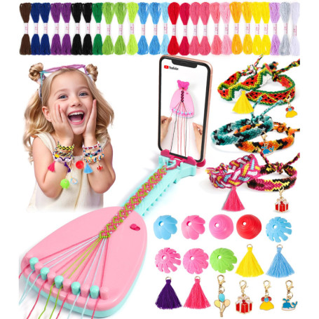 Ophy Kit Bracelet Fille, Kit d'artisanat de Bracelet d'amitié avec Support de Téléphone et 35 Fils avec 16 Décorations DIY, Kit 