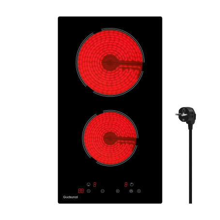 Gudsunal Plaque Vitrocéramique 2 Feux Encastrable, 3000W, 9 Niveaux de Puissance, Minuteur, Arrêt Automatique, Verrouillage Enfa