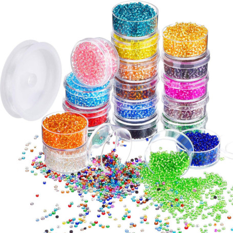 16000 Pièces Perles de Graines de Verre 20 Couleurs 2 mm Perles de Poney d'argent Petites Perles d'Espacement en Boîte de Récipi