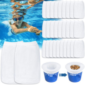 POWZOO 30 Pièce Chaussette Skimmer Piscine,Chaussettes Skimmer Reutilisable pour Panier Skimmer,Maille Ultra Fine,Nylon Élastiqu