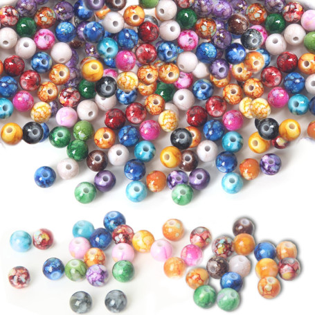 Guyode 200 Pièces 8mm Perles pour Bracelet, Perles en Verre Rondes en Vrac, Rond Beads en Jade Imitant Couleur Mélangée pour Fab