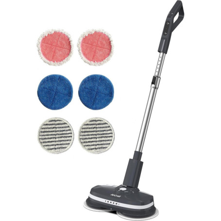 AirCraft PowerGlide Nettoyeur de sol dur sans fil rechargeable avec 6 tampons (2 nettoyages, 2 polissages et 2 tampons à récurer
