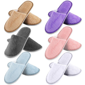 Nizirioo Lot de 6 paires de pantoufles d'hôtel : pantoufles en tissu éponge avec fermeture lavable antidérapant en polaire corai