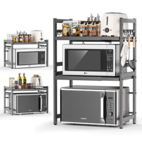 Glovios Support pour Micro Onde et Four Extensible Etagere Micro-Ondes 3 Niveaux, Support en Métal Four à Micro-étagère pour Mic