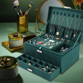 talifoca Boite a Bijoux Femme Fille, Boîte à Bijoux Velours Trois Couche Verrouillable Grande Capacité Boite de Rangement Bijoux