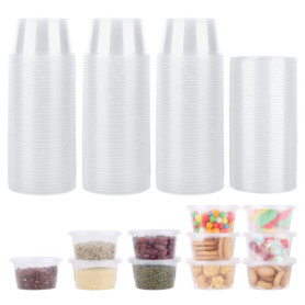 Lot de 50 Petit pot à Sauce en Plastique avec Couvercle, 100ml Contenants, Boîtes de Alimentaires, conservation bébé, Passe au M