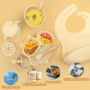 Coffret Repas Bebe,8 Pièces,Assiette Bébé, Assiette Ventouse pour Bébé Assiette Enfant avec Ventouse, Gobelet en Silicone, Cuill