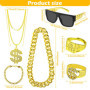 8 Pcs Costume de Proxénète, Déguisement Années 80 Homme,Or de Dollar Collier,Lunettes de Soleil,80 90 Hommes Costume Hip Hop Cha