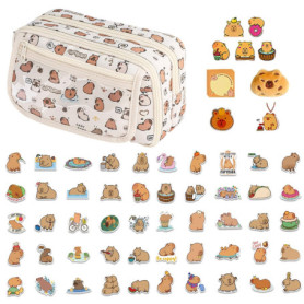 1 Trousse Capybara, 1 Broche Capybara, 55 Autocollants Capybara, 1 Bloc Note, 1 Pince Et 1 Pendentif, Jolie Papeterie Dessin Ani