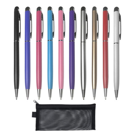 Lot de 10 stylets avec 1 étui à stylo, 2 en 1 stylet et stylet, stylo à bille à encre noire pour smartphones, tablettes et papie