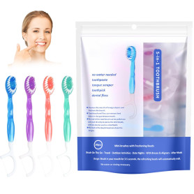 Puasok 26 Pièces Mini Brosses à Dents, 5-en-1 avec Dentifrice, Fil Dentaire, Gratte-Langue & Cure-Dents, Individuellement Emball