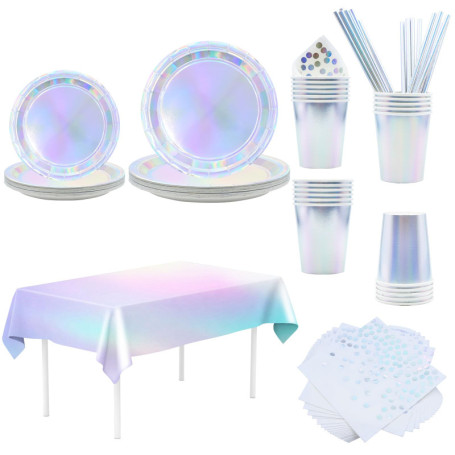 Party Vaisselle, Vexillic 121 Pièces Vaisselles Anniversaire avec Assiette Dîner Papier Paille Assiettes Tasses Serviettes Nappe