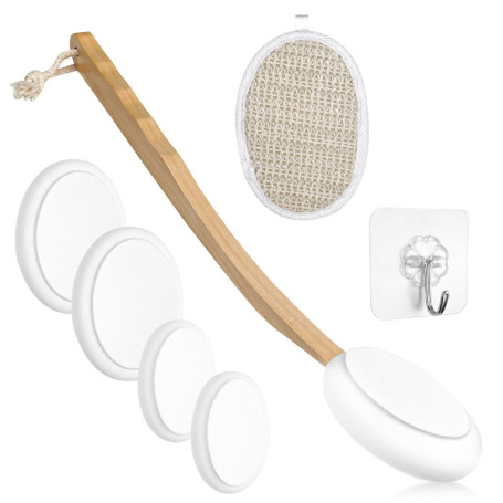 Magrimaxio Applicateur Creme Dos, 7 Pièces Brosse Pour le Dos Douche Avec 4 Tête de Brosse Remplaçable, Brosse Dos Douche Long M