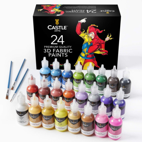 Castle Art Supplies Set de Peinture 3D Textile | 24 Flacons de 29 ml, Couleurs Vives | Artistes, Artisans, Amateurs | Vêtements,