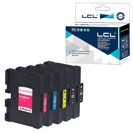 LCL Cartouche d'encre Compatible GC-41 GC41 GC41K GC41C GC41M GC41Y Pigment (2KCMY) Remplacement pour Ricoh Aficio SG 2100 2100N