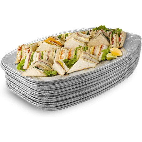 MATANA 20 Plateaux en Aluminium, Plats à Servir, Barquettes, 35,5cm - Cuisson, Fêtes, Anniversaires, Noël, Mariages, Traiteur, B