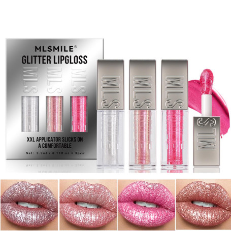 3Pcs Diamond Glitter Lip Gloss Set,Maquillage des lèvres haute brillance longue durée finition brillante, hydratant,rouge à lèvr