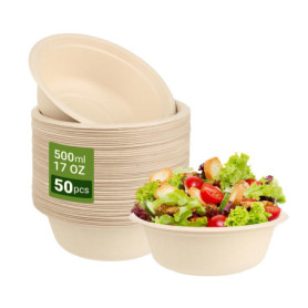 50 Bols Jetables - Bols en Carton, 500ml/17oz, Fabriqués en Matériau de Haute Qualité de Fibres de Canne à Sucre et de Paille de