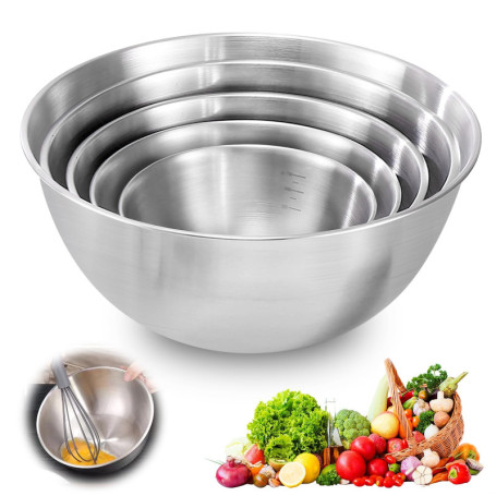 Lot de 5 bols mélangeurs en acier inoxydable - Saladiers en acier inoxydable - Bol mélangeur - Bol de cuisine - Bol de service -