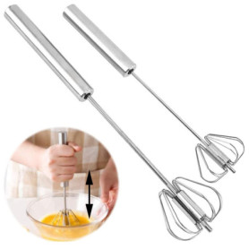 SDFSA 2 Pièces Batteurs à Œufs, Fouet Multifonctionnel Semi-Automatique Main, Acier Inoxydable Fouet, Batteur Lait, Rotatif, pou