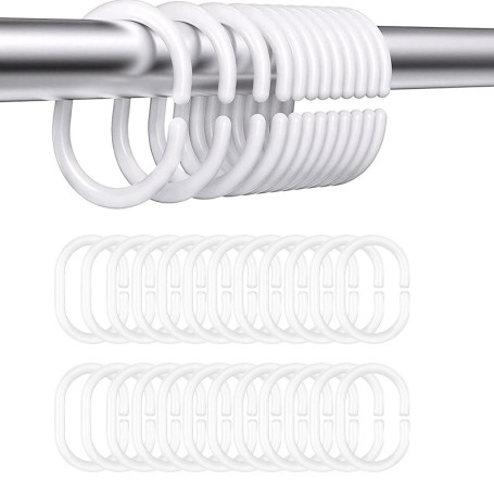 Lot de 24 Anneau Rideau de Douche en Plastique, C Crochet Rideau Douche, Anneaux Rideaux Douche pour Salle de Bain, Chambre à Co