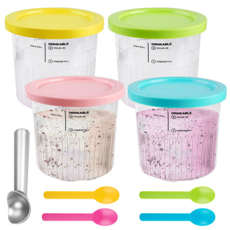 SUNOYA 4 Pièces Récipients À Glace, Bacs À Creami Glacée, Pour La Sorbetière Ninja Creami, Machine À Crème Glacée Avec Bacs Acce