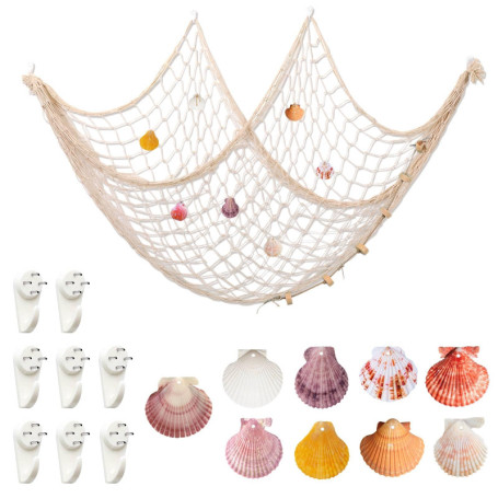 Filet de Peche Décoratif,Filet de Peche Decoration 200cm×100cm,Filet Peche Decoratif avec Coquillages Decoration Mer pour Decore