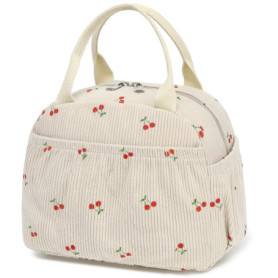 VelChic Sac à déjeuner pour femme, jolie boîte à déjeuner isotherme en velours côtelé pour adulte avec poche avant, petits récip