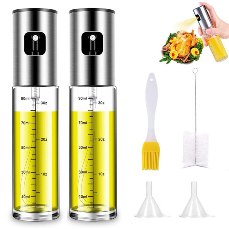 2 Pièces 100ml Vaporisateur d'huil de Cuisine avec Balance, Vaporisateur d'huile et de vinaigre, en Verre et en Acier Inoxydable