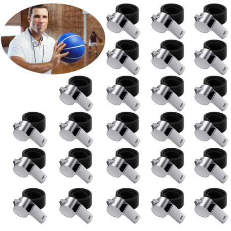 Liwein 25Pcs Sifflets en Acier Inoxydable, Trainer Sifflet avec Cordon Metal Sifflet Arbitres Sifflet pour Sports Basketball Foo