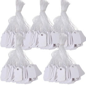 500Pcs Etiquette Prix, 24 * 15 mm Étiquette Blanches avec Ficelle, Étiquettes de Prix en Papier Vierges Inscriptibles, Etiquette