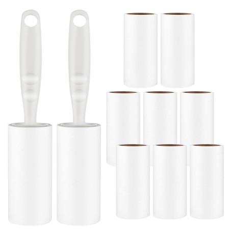 Rouleau Poils Animaux, 10 Rouleaux avec 2 DéRouleurs, Rouleau Adhesif Vetement TrèS Collant, Rouleau Anti Peluche pour VêTements
