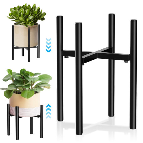 NVIYAM Support de fleurs, réglable, en métal, noir, pour l'intérieur et l'extérieur, pour pots de fleurs de 20 à 35 cm