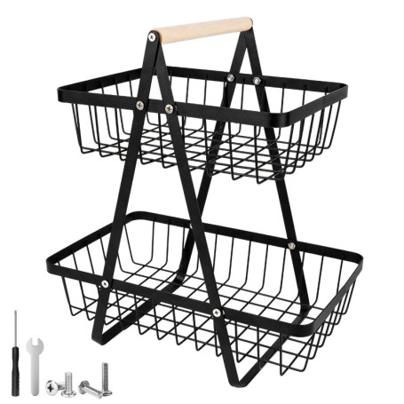 NVIYAM 2 Étages Corbeille à Fruits et Légumes, Support pour Comptoir de Cuisine, Panier en Maille Métallique pour Oignons et Col