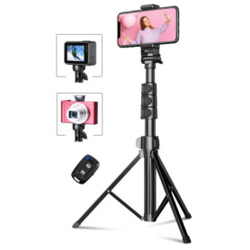 CIRYCASE Trépied Smartphone, 142cm Extensible Perche a Selfie Monopods Trepied Aluminium avec Télécommande Bluetooth & Support d