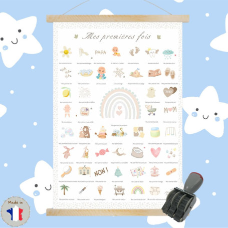 Affiche "Mes Premières Fois" à tamponner - Cadeau de naissance personnalisé bébé fille garcon - boite souvenir parents jeune mam