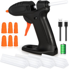 BBLTIFF Pistolet à Colle Chaude, Pistolet a Colle Sans Fil avec 40pcs 7×150mm Bâtons de Colle, 6 Manchons En Silicone pour Doigt