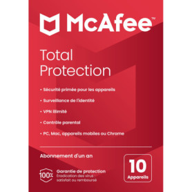 McAfee Total Protection 2024, 10 appareils|AV, VPN, Contrôle Parental, gestion des mots de passe, sécurité mobile et Internet|PC