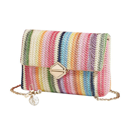 FFWTPY Sac a Main Femme Elégant Sacs à Bandoulière Tissés Pochette en Paille Soirée Embrayage Décontractée Bohème avec Chaîne Mé