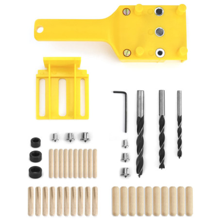 QWORK 44 Pièces Gabarit De Percage Tourillon, Guide De Percage Avec Butée Parallèle, Kit De Gabarit De Goujonnage, 6mm / 8mm / 1