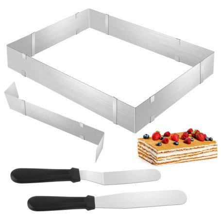 Cadre Patisserie Rectangulaire, Extensible Moule Carré, Moule Rectangulaire Patisserie avec 2 Spatule, Moule à Gâteau Rectangle 