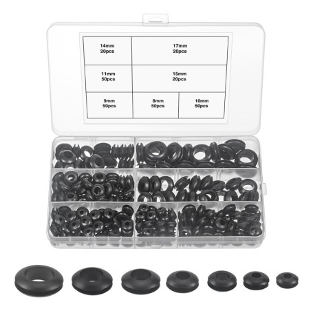 MumdoYAL 260 pièces rondelle caoutchouc，passe fil caoutchouc，joint caoutchouc，passe cable，7 Tailles, pour la protection des câbl