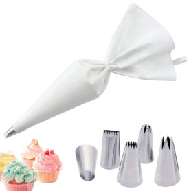 Blanc Douille Patisserie Poche à Douille Patisserie,Poche à Douille en Tissu,Réutilisable Résistant Coton Piping Bag avec 5 Pièc