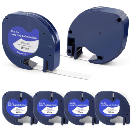 6 x Ruban Compatible pour Recharge Dymo Etiqueteuse pour Recharge Dymo Letratag Ruban 12mm x 4 m Etiquetteuse Autocollante pour 