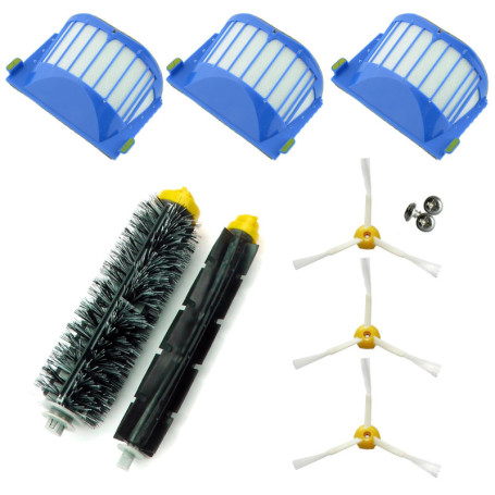 Asp-Robot® Kit de remplacement pour aspirateur robot Roomba 600/610/620/621/630/650/651/655/660/661/PET avec 3 filtres AeroVac, 