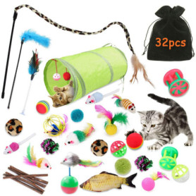TOPSEAS Kit Jouet Chats Animaux Domestiques Toys pour Chaton Minou,Jouet De Boule De Chat Tunnel Jeu 32 pièces