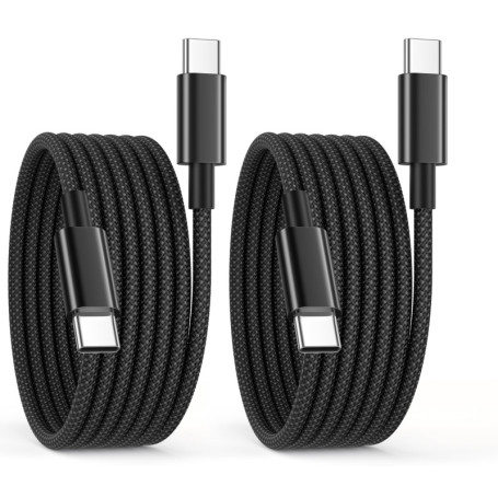 Câble USB C vers USB C 3M/Lot de 2, 60W Cable Chargeur USBC Charge Rapide pour iPhone 16/15/15 Pro Max/15 Plus, Macbook, iPad, S