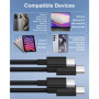 Câble USB C vers USB C 3M/Lot de 2, 60W Cable Chargeur USBC Charge Rapide pour iPhone 16/15/15 Pro Max/15 Plus, Macbook, iPad, S