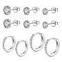 Yorgewd 5 Paires Boucles en Argent Sterling 925 Ensemble pour Femme 8.5mm/10.5mm, 925 Zircon Cubique Clous D'oreilles Hypoallerg