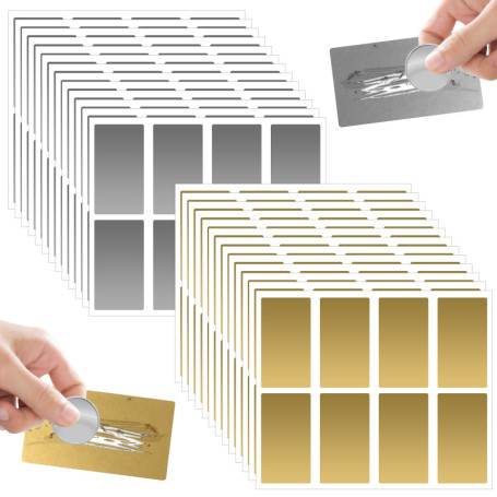 208 Pièces Autocollant à Gratter, 42 x 23 mm Cartes à Gratter, Cartes Étiquette Rectangle, Scratch Card Sticker, Étiquettes à Gr